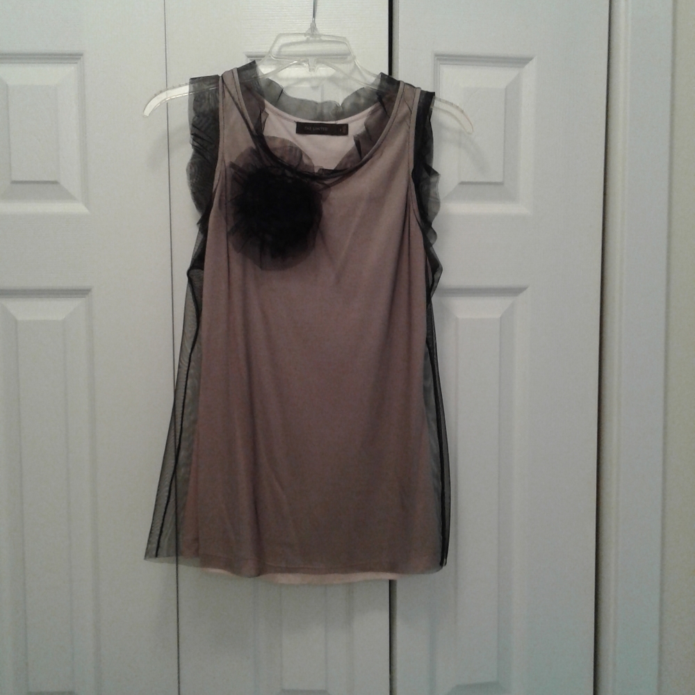 The Limited Sheer Mesh Overlay with 3D Flower Accent Top